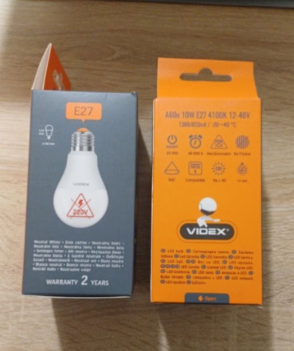 LED лампа VIDEX 10W E27 900lm 4100K 12-48V (2 штуки)