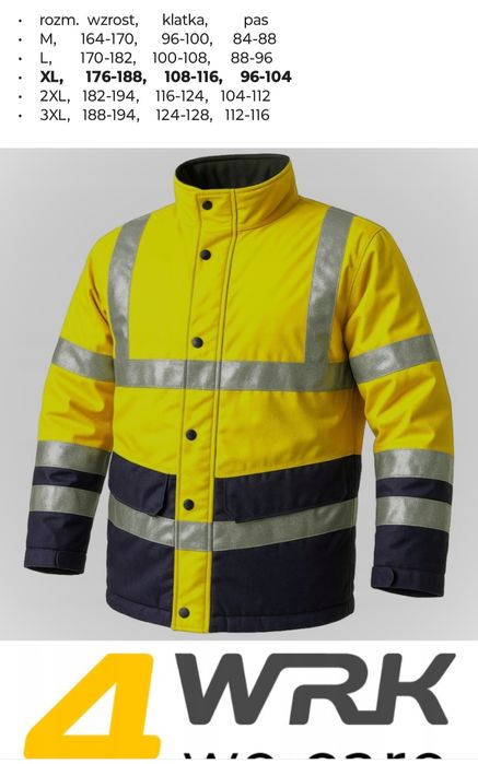 Kurtka Zimowa Robocza BHP, Odblaskowa XL - Nowa