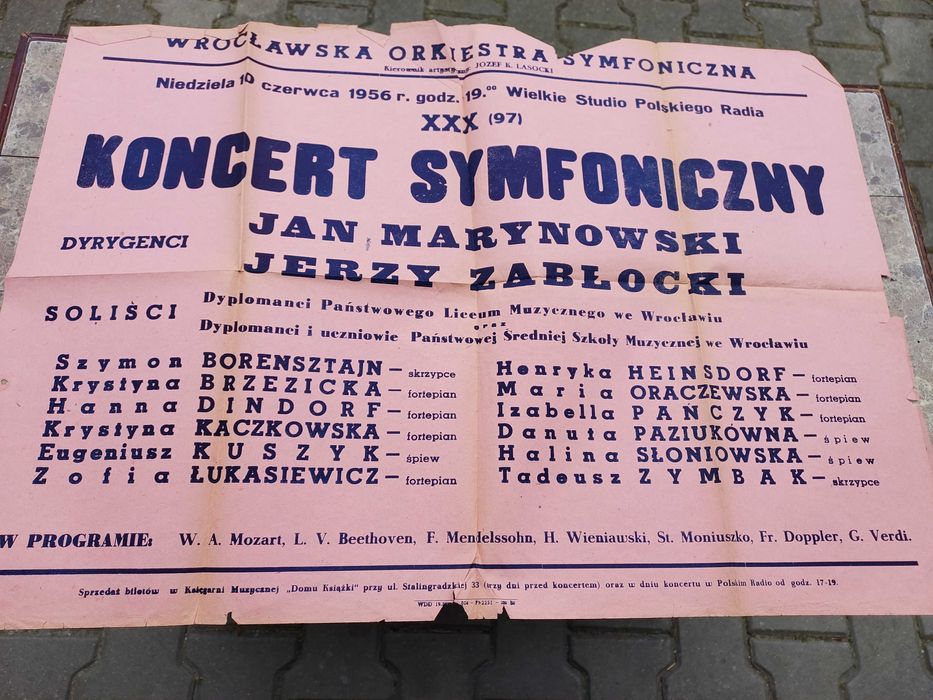 Stary afisz plakat Wrocław koncert symfoniczny 1956r