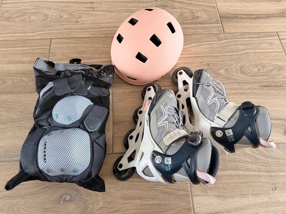 Rolki regulowane 35-38, ochraniacze i kask