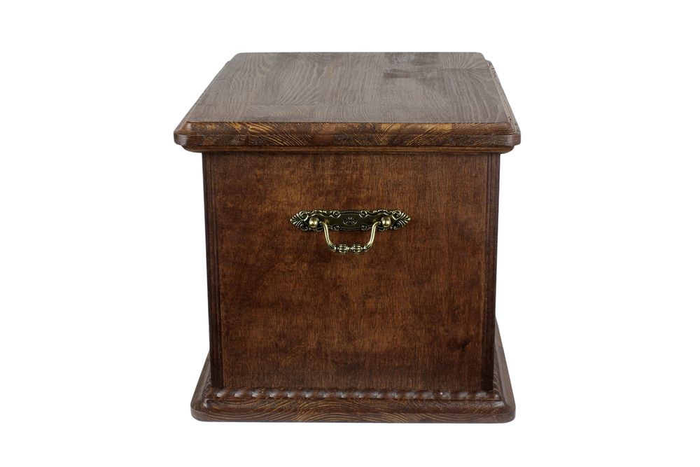 Duński koń gorącokrwisty urna na drewnie z statuetką stojącą Art-Dog