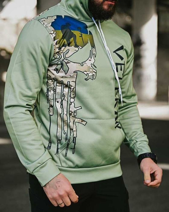 Мілітарі худі VETERAN на флісі  тактичне чоловіче худі Без передоплати