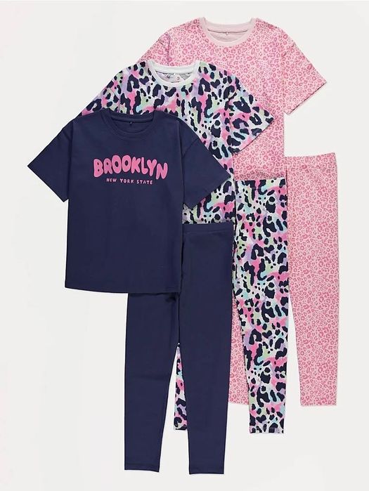 110 116 George zestaw 6pak legginsy 3pak + koszulki 3pak Brooklyn panterka zestaw legginsy tshirt
