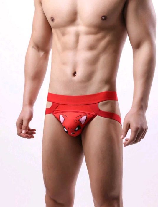 Męska bielizna jockstrap z nadrukiem kota L