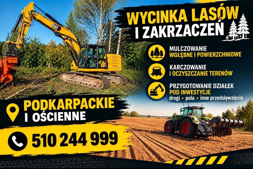 Mulczowanie, wycinka drzew i zakrzaczeń, karczowanie