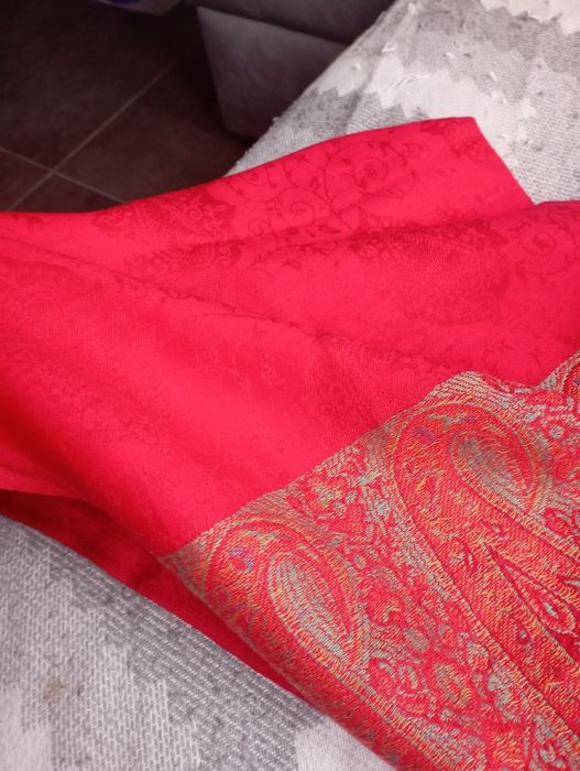 Палантин шарф красный и горчичный