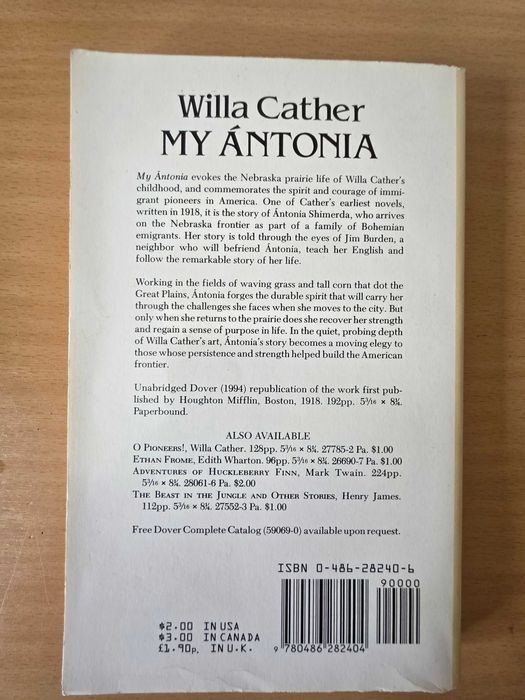 Livro "My Ántonia" de Willa Cather