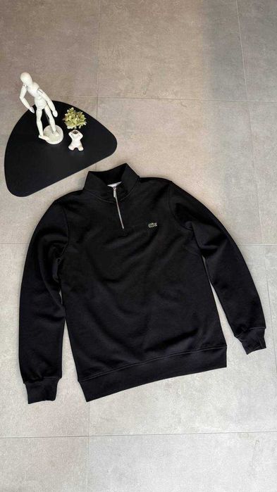 Чоловіча кофта Lacoste / Лакоста 1/3 Zip з високим коміром, тканина піке, чорна, преміум, Туреччина