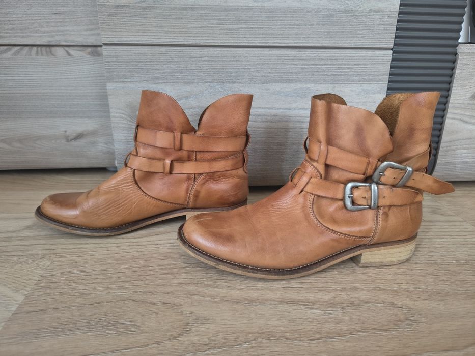 Buty kowbojki brązowe rude skóra naturalna r. 40