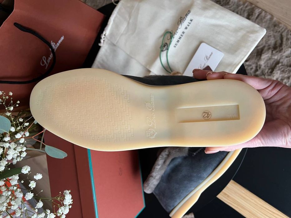 Loro Piana Open Walk Loafers z futrem – szare, rozmiar 42