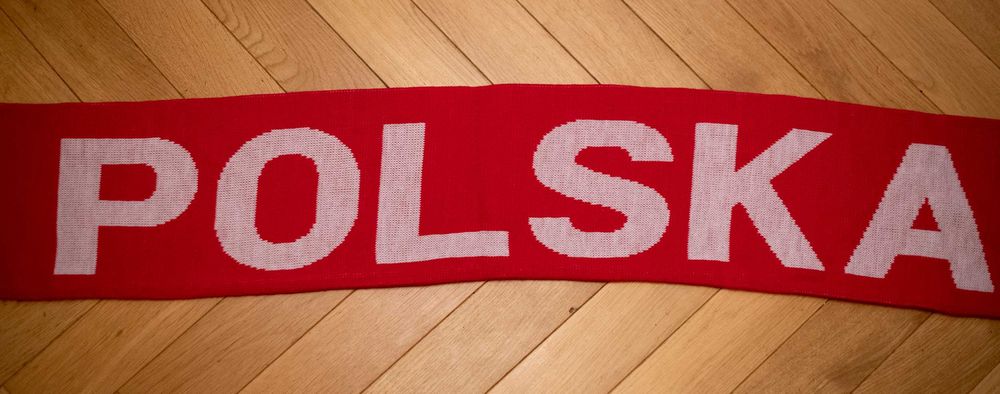Szalik POLSKA Kibica Euro Dolar Unikat Kolekcjonerski Biało-Czerwony