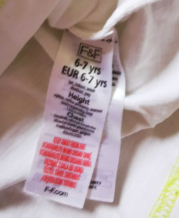 Biały T-shirt chłopięcy, F&F, 6-7 lat, 122 cm,