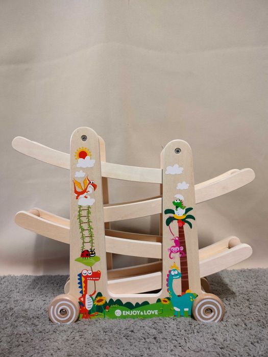 Drewniany tor wyścigowy z 4 samochodami, zabawka edukacyjna