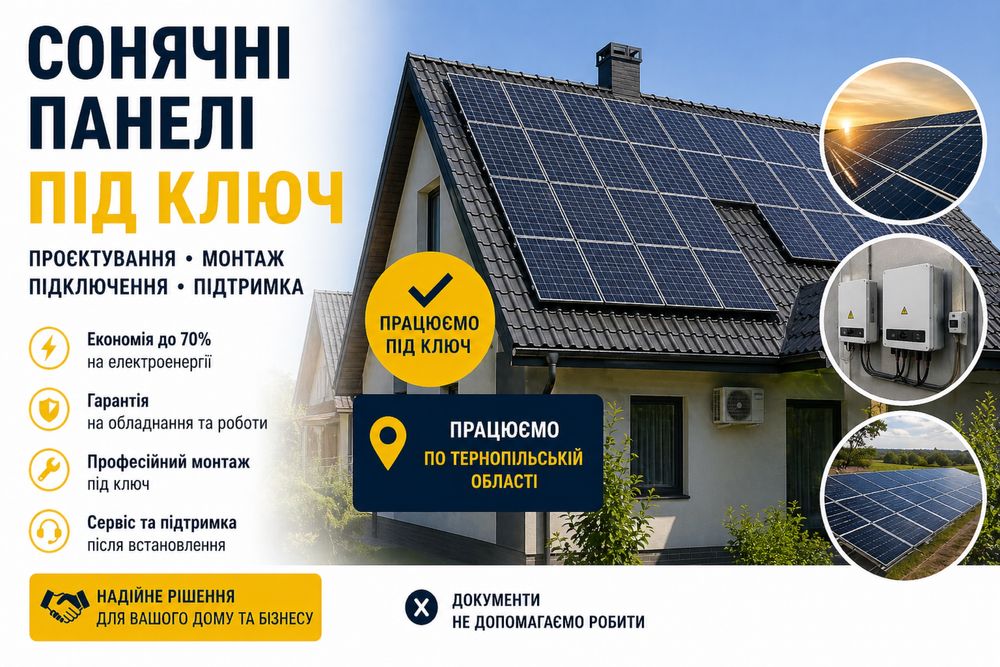 Сонячна станція під ключ/ монтаж панелей / продаж