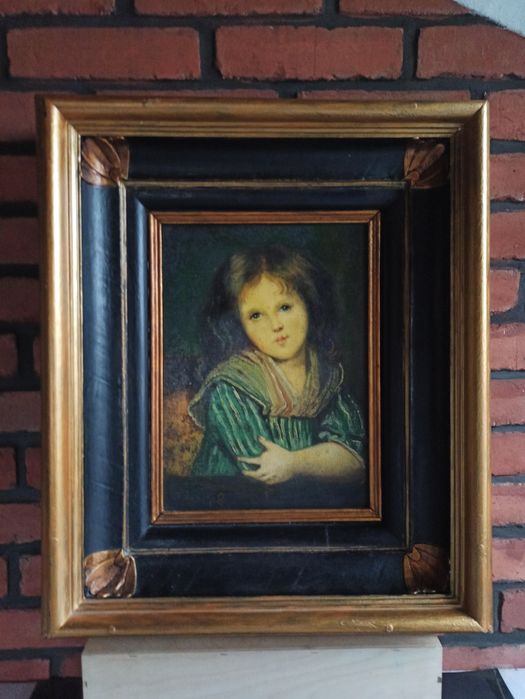 Obraz olejny Portret Dziewczynki 1861 Złota Rama styl  Biedermeier