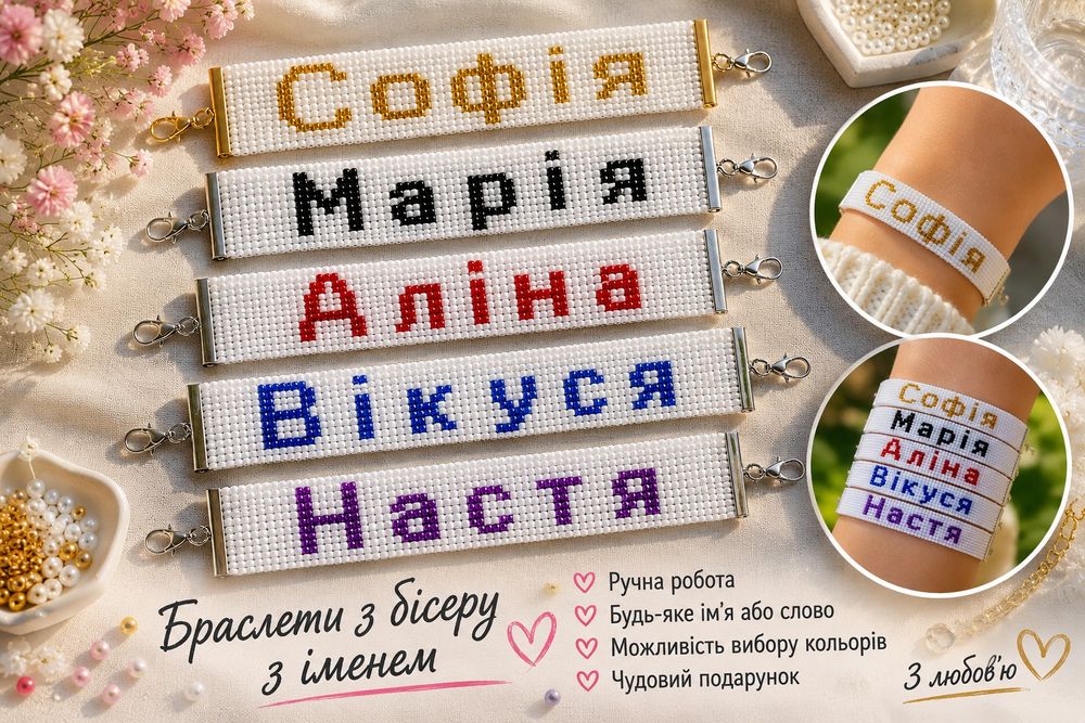 Подарунок Браслет з бісеру з вашим ім'ям | Ручна робота