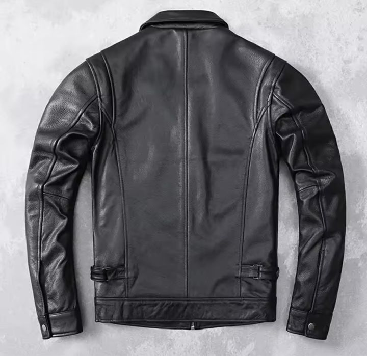 Męska kurtka skórzana ramoneska prosta skóra naturalna czarna