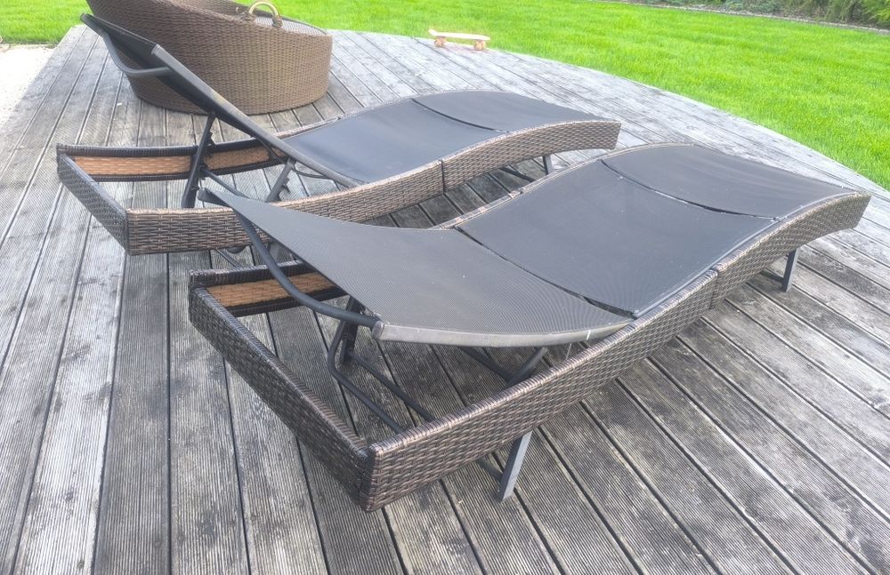 2 leżaki ogrodowe, technorattan