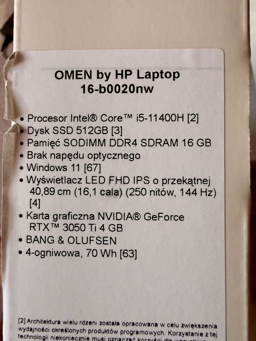Laptop HP Omen 16-b0020nw