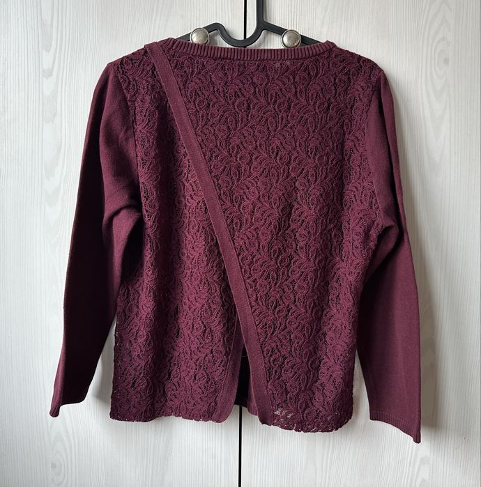 Bordowy cienki sweter / bluzka ażurowy / koronkowy tył NEXT 40 L