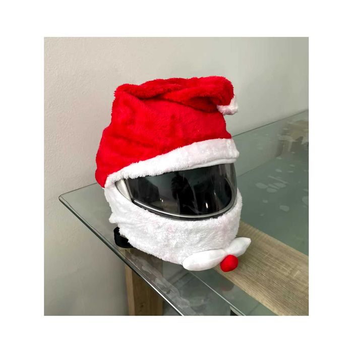 Gorro de Pai Natal com Barba para Capacete de Mota - Tamanho Único