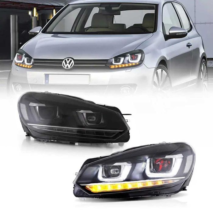 Передні LED фари Volkswagen Golf 6 MK6 2009–2014, чорні, лінзовані