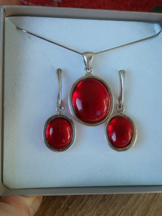 Zestaw srebro i bursztyn bałtycki