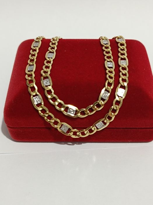 Złoty łańcuszek splot Pancerka ze wzorem greckim dł.50cm, złoto 585