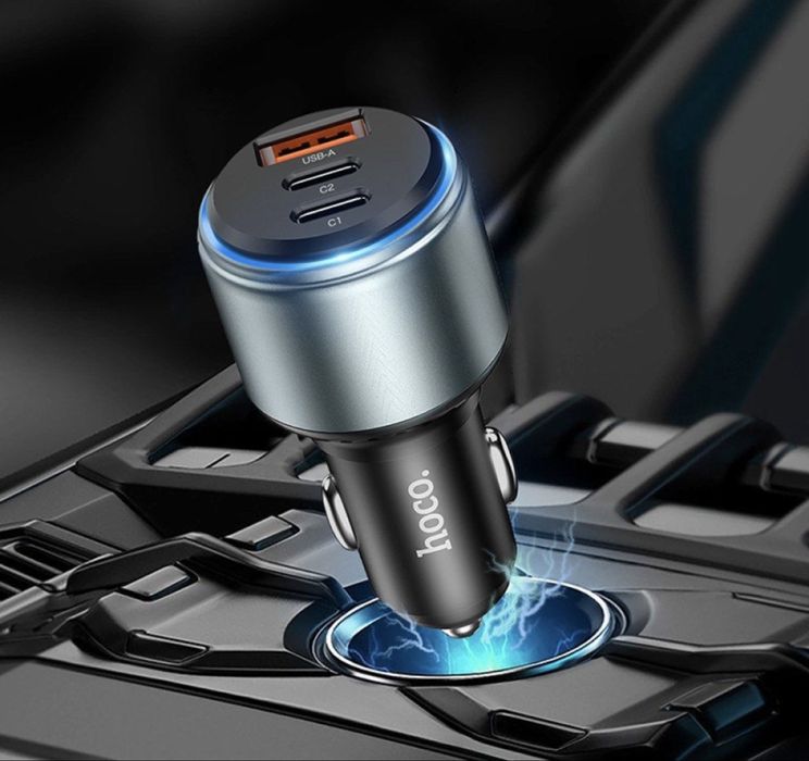 Мощное Авто Зарядное 95W Hoco NZ9 USB + 2Type-C для ноутбука/телефона