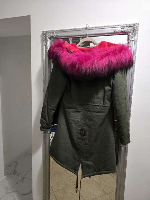 Parka khaki futro naturalne fuksja Jenot M