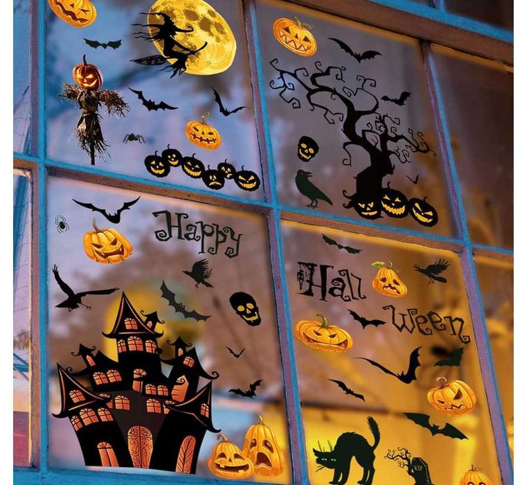 naklejki ścienne, dekoracja na Halloween, nietoperze czaszki