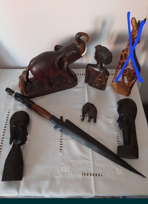 African Art Bust Spear Animal Elephant Wood Soapstone