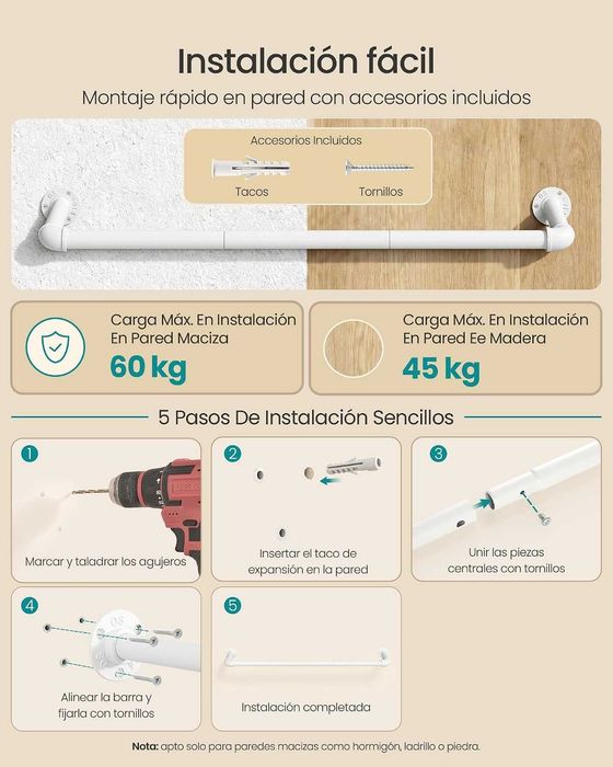 Nowy wieszak ścienny / drążek metalowy /  2szt / 92x30 / SONGMICS / W1216!