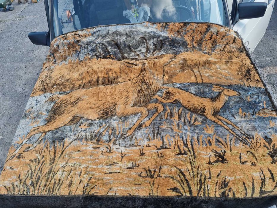 гобеленовый ковер с оленями,плюшевый винтаж