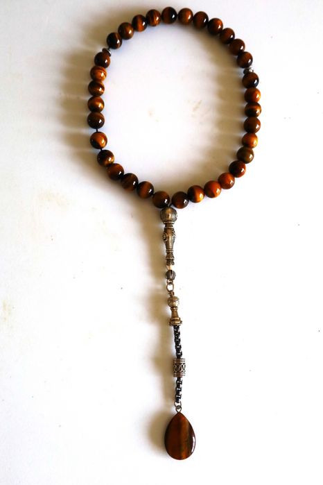 Masbaha Pedra Olho deTigre Natural e Prata 925