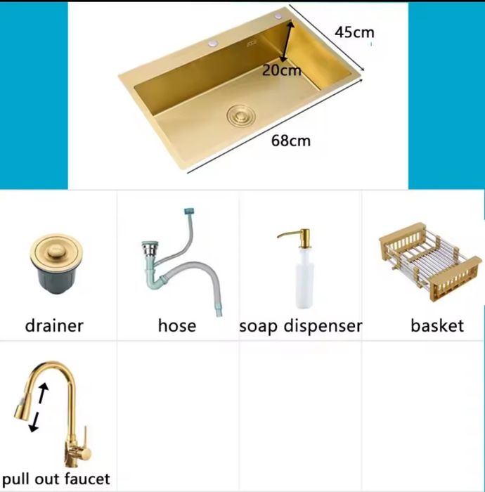 Duży złoty zlewozmywak jednokomorowy 70cm