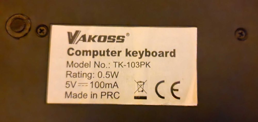 Klawiatura standardowa przewodowa czarna USB, brak 1 klawisza