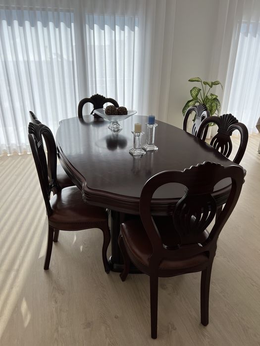 Móveis sala de jantar mogno folheado a nogueira