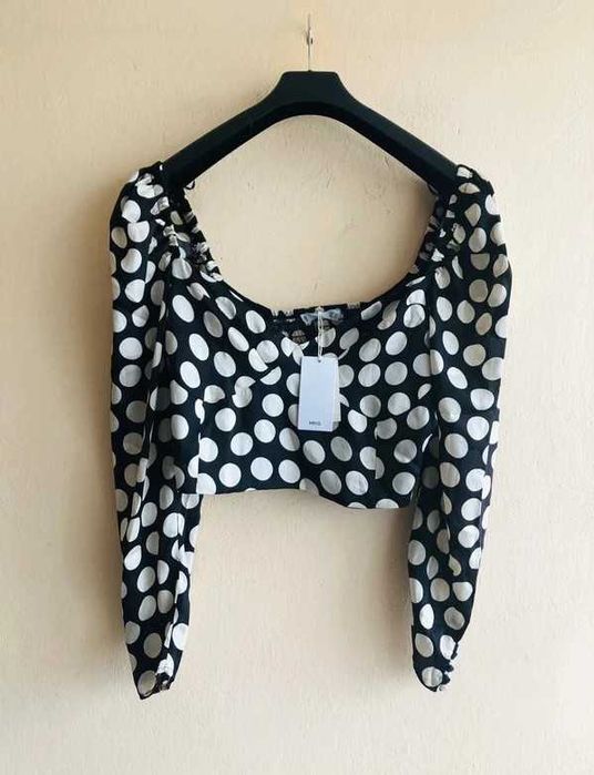 Mango - nowy top, crop top w groszki (L/XL)