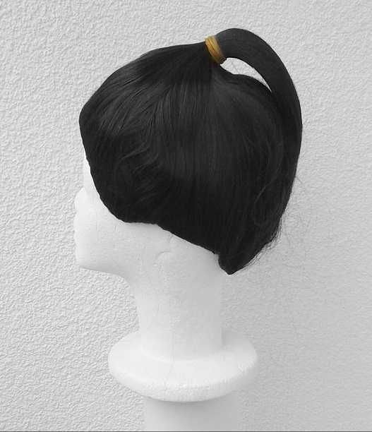 Czarna krótka peruka z kitką samurai wojownik krótki czarny wig