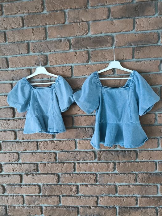 Świetny zestaw bluzeczek z baskinką z falbanką dla siostrzyczek