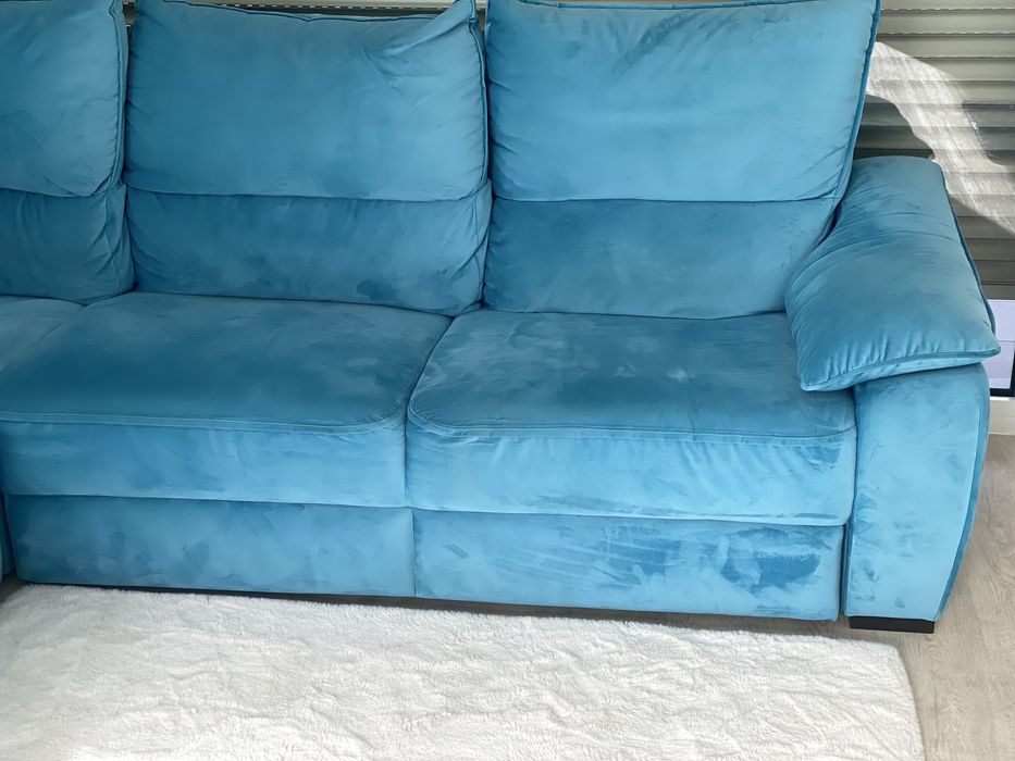 Sofá de canto azul-turquesa com chaise longue — excelente estado!