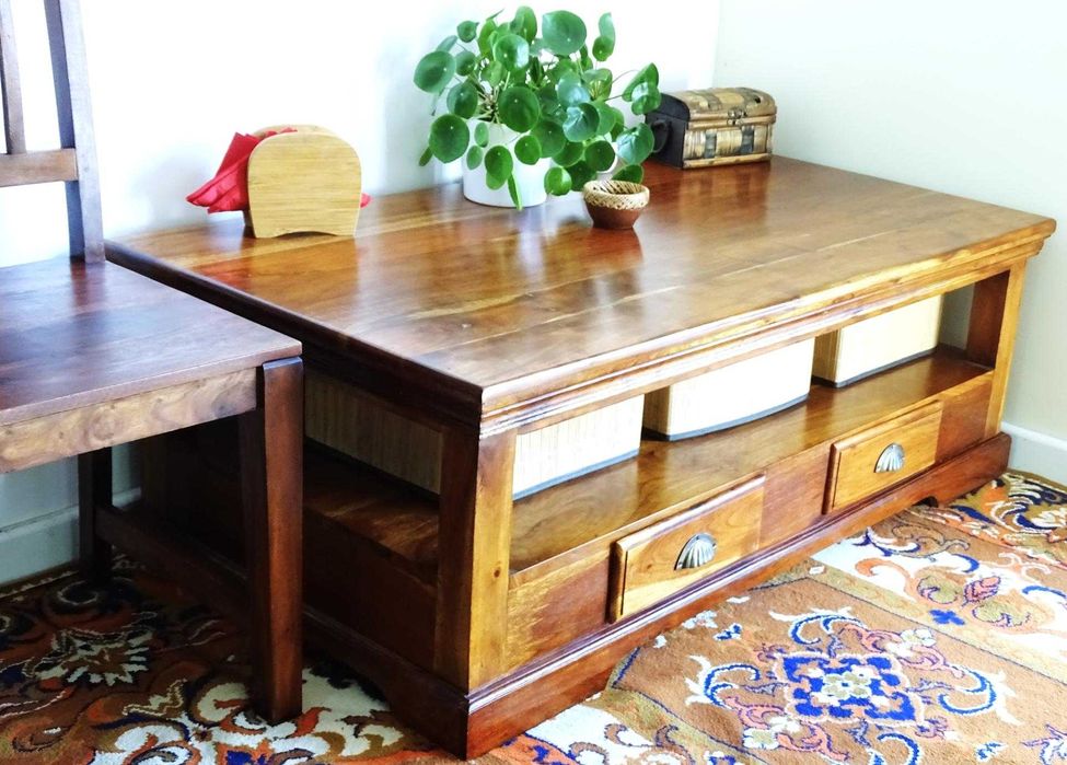 Kolonialna ława z drewna egzotycznego palisander 130x70x45 - AlmiDecor