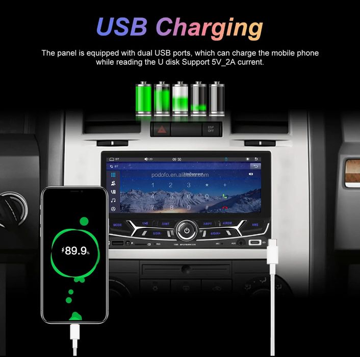 Rádio 2din 6,86 polegadas Bluetooth Carplay USB FM type-C Touch | NOVO