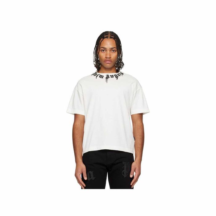 Футболка Palm Angels Neck Logo Regular T-Shirt Off White