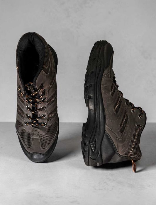 Buty trekkingowe za kostkę ok. 44 brązowe pomarańczowe sznurówki