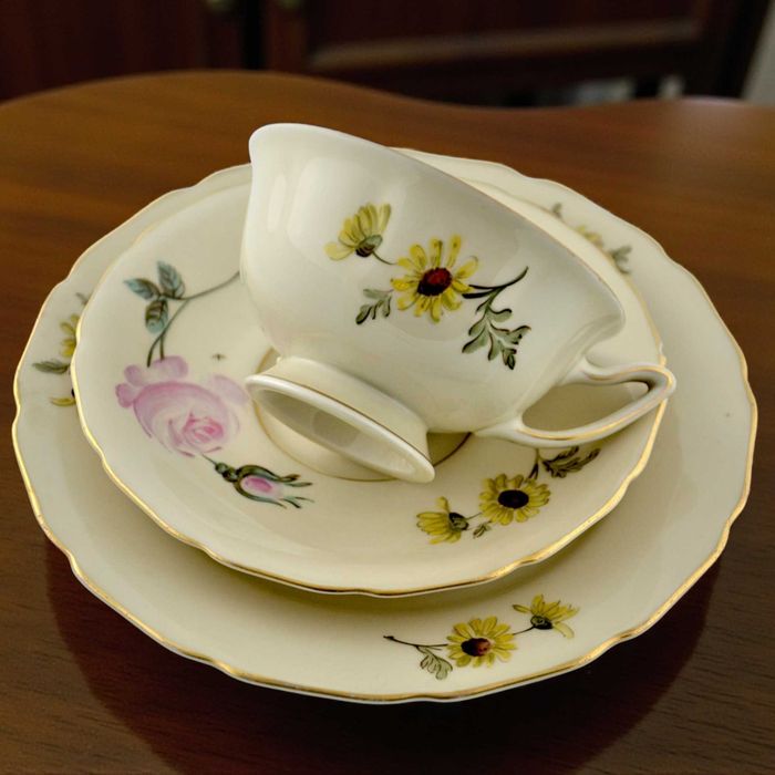 Zestaw śniadaniowy Thomas Ivory kwiaty Bavaria 1945r