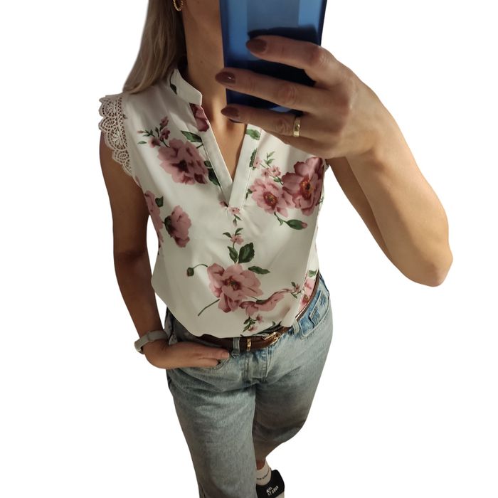 Bluzka kwiaty koronka top koszula rozm s