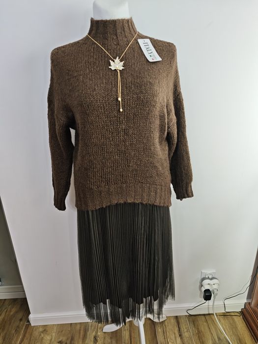 Komplet sweter i halka czekolada nowa włoska roz M-xxl