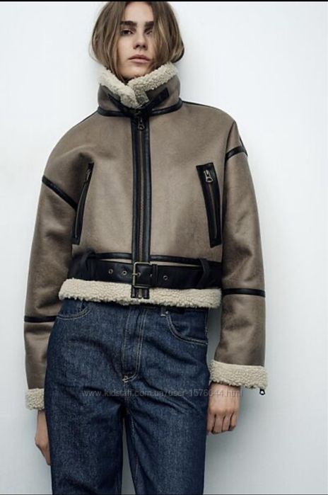 Дубленка Zara , авіатор, коротка коричневого кольору